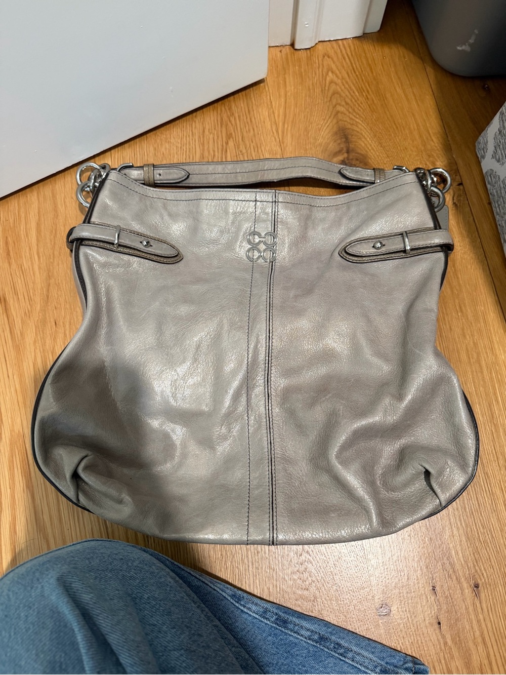 Coach Gray Leather Hobo with Signature Hardware
